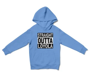 Straight Outta Loyola Unisex Youth Hoodie in Carolina Blue Color